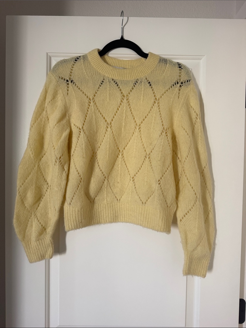 & Other Stories Pale Yellow Diamond Openwork Crewneck Sweater